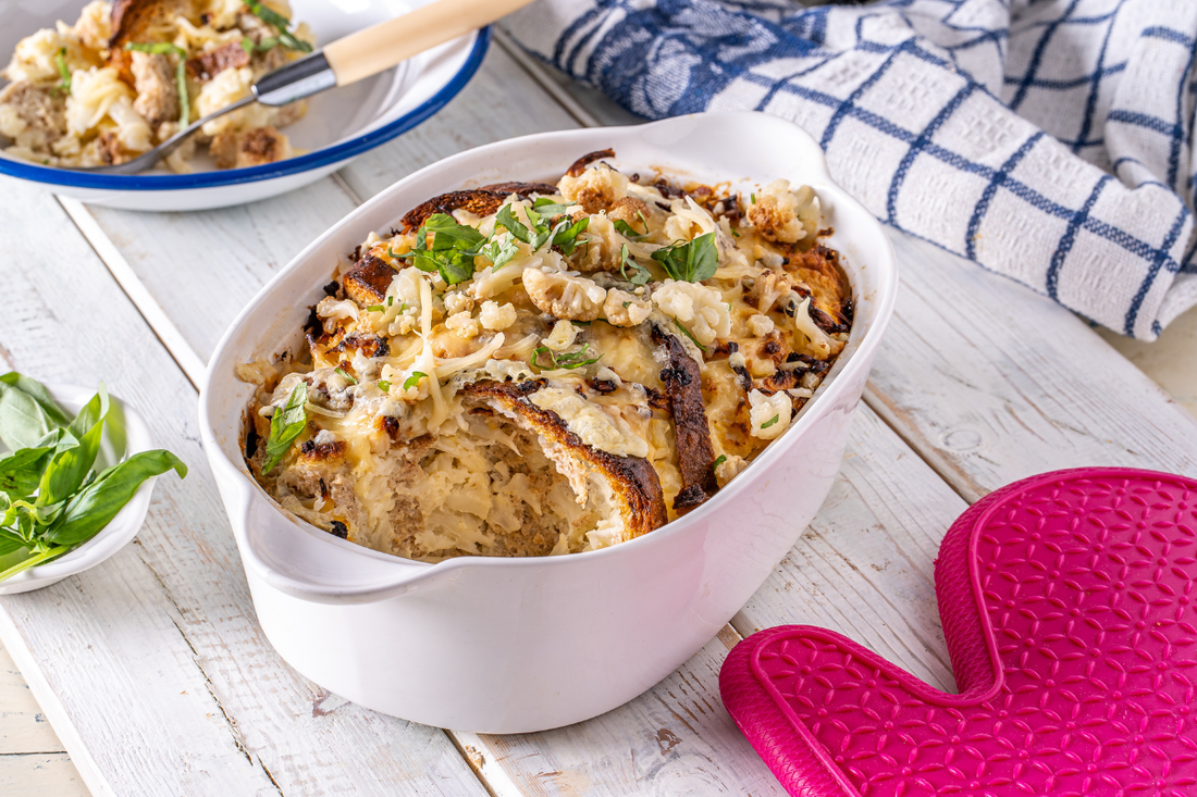 פשטידת לחם חלבון עם כרובית וגבינות